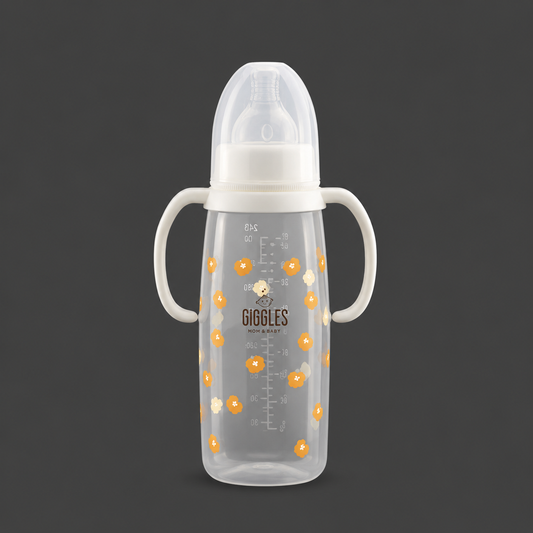 Giggles Normal Neck Glass Baby Feeder 240ml Transparent BPA-Free Glass Feeding Bottle