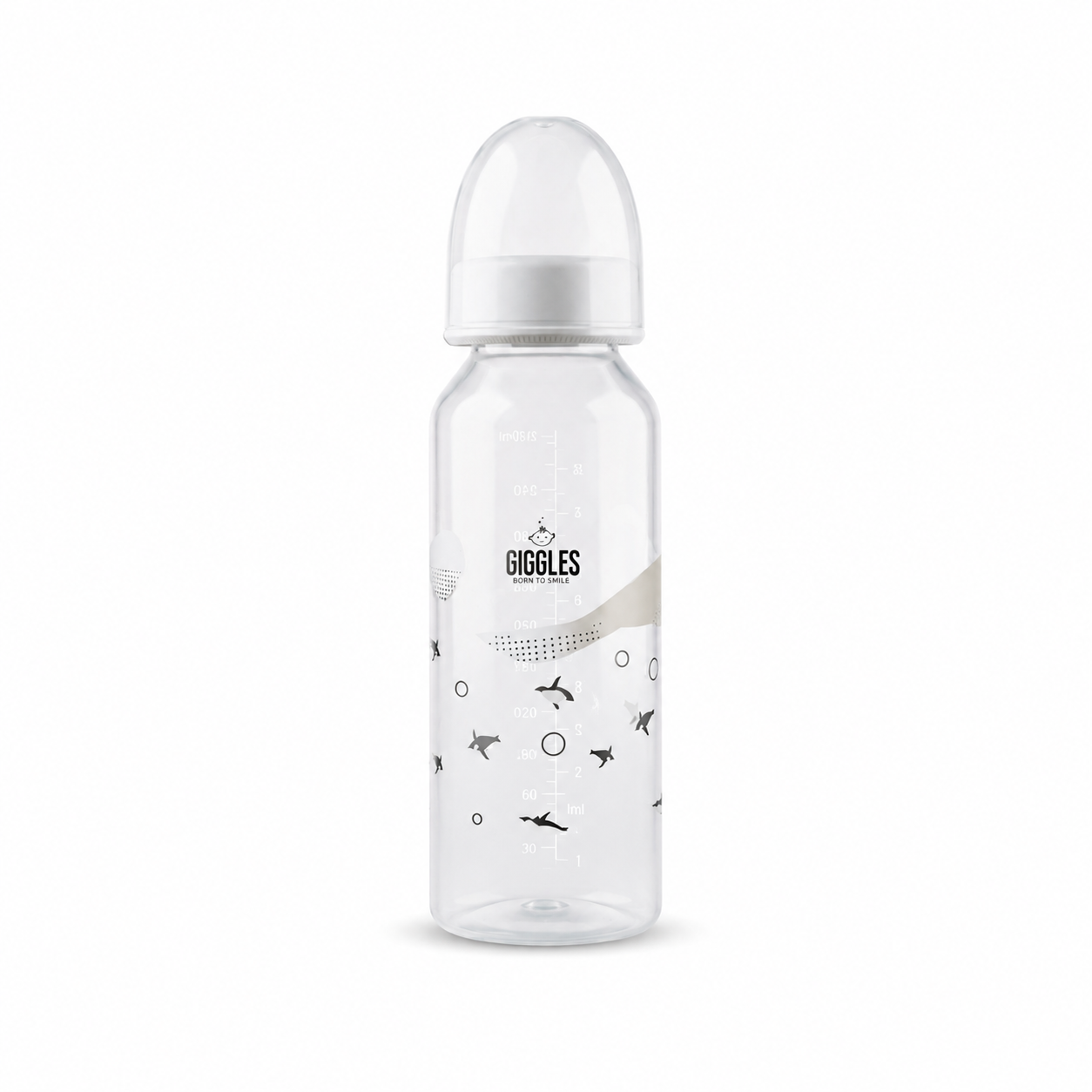 Giggles Normal Neck Baby Feeder 280ml Grey BPA-Free Feeding Bottle