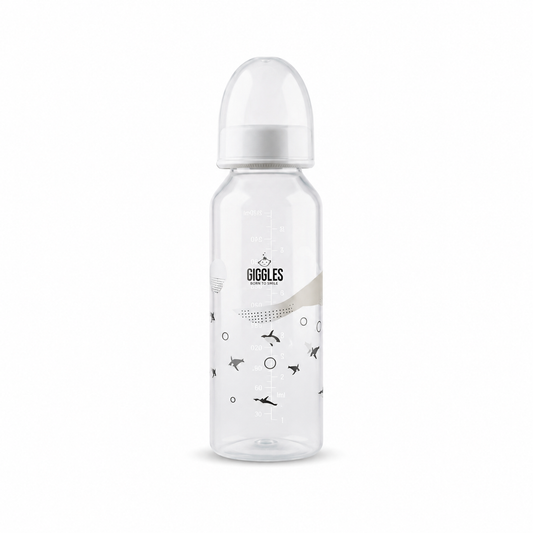 Giggles Normal Neck Baby Feeder 280ml Grey BPA-Free Feeding Bottle
