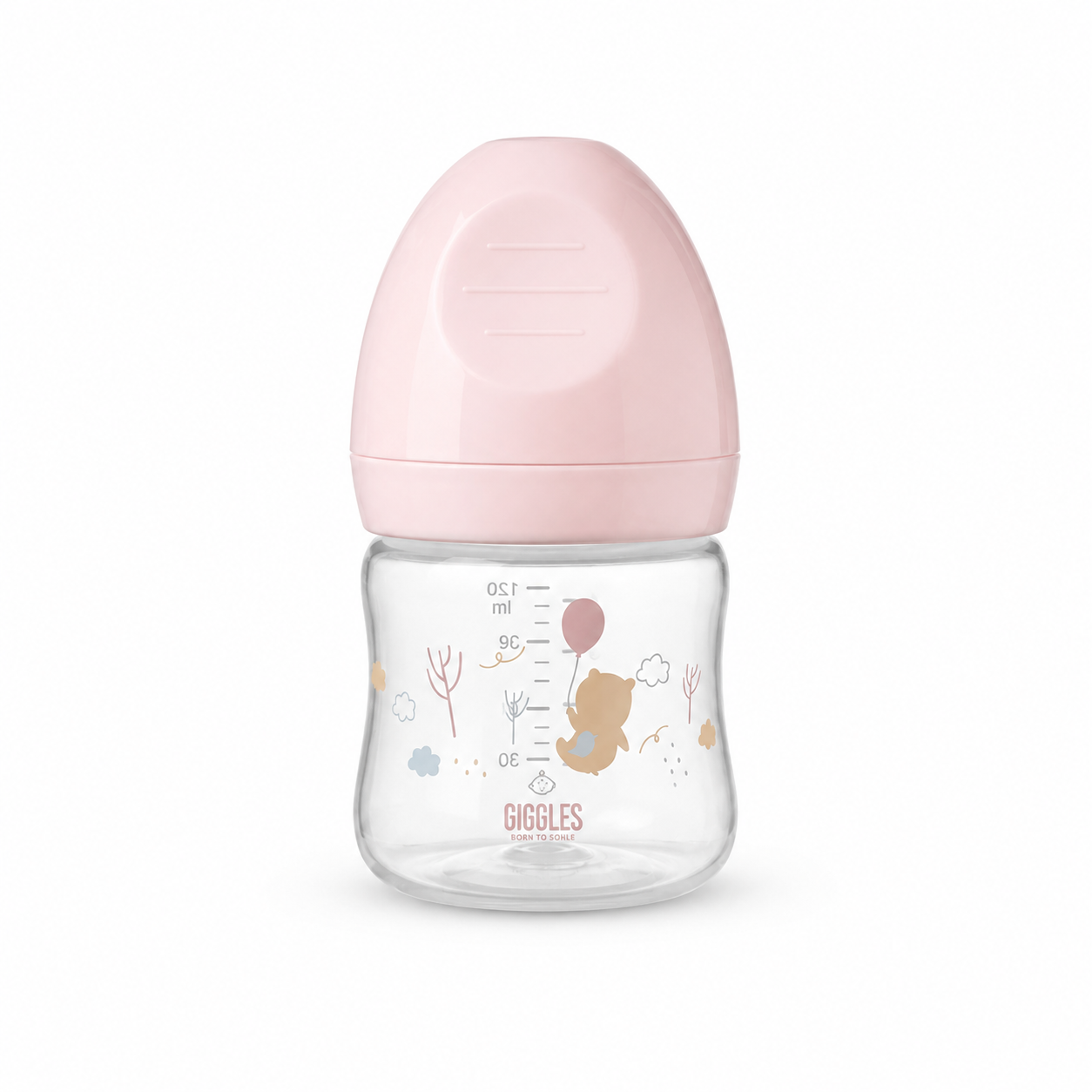 Giggles Wide Neck Baby Feeder 120ml Pink BPA-Free Feeding Bottle