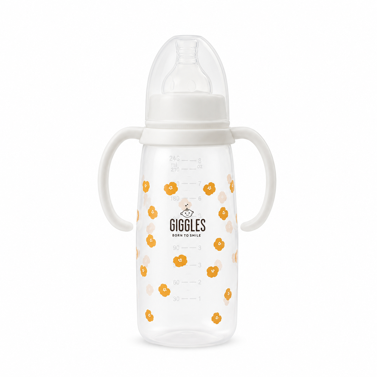 Giggles Normal Neck Glass Baby Feeder 240ml Transparent BPA-Free Glass Feeding Bottle