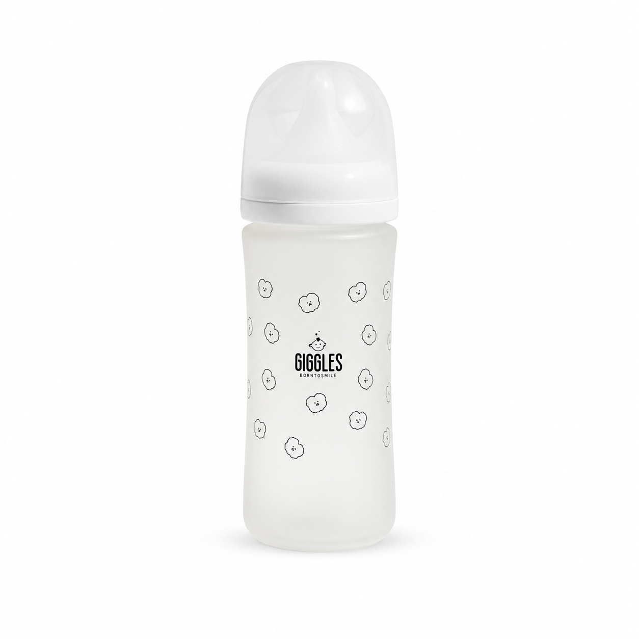 Giggles Wide Neck Glass Baby Bottle 240ml White BPA-Free Glass Feeding Bottle