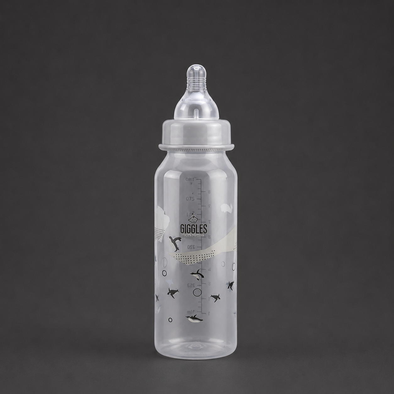 Giggles Normal Neck Baby Feeder 280ml Grey BPA-Free Feeding Bottle