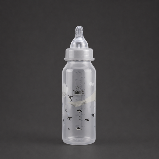 Giggles Normal Neck Baby Feeder 280ml Grey BPA-Free Feeding Bottle
