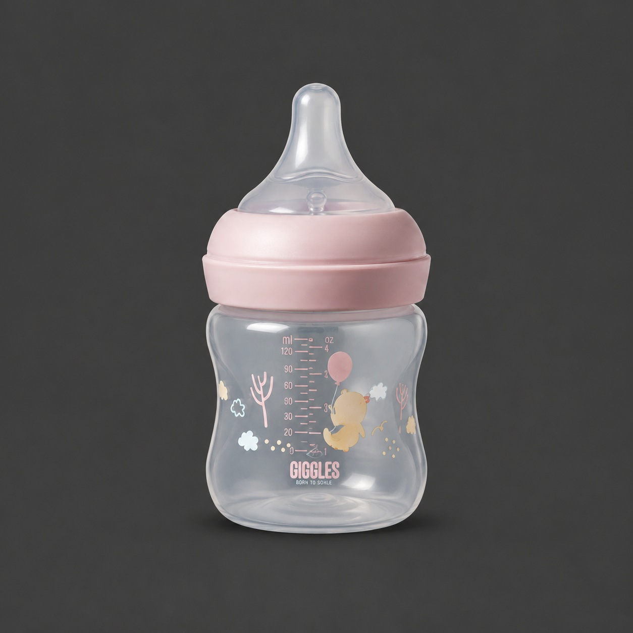Giggles Wide Neck Baby Feeder 120ml Pink BPA-Free Feeding Bottle