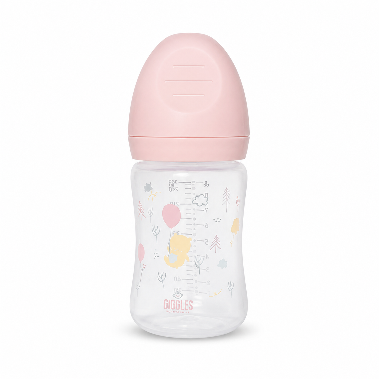 Giggles Wide Neck Baby Feeder 260ml Pink BPA-Free Feeding Bottle