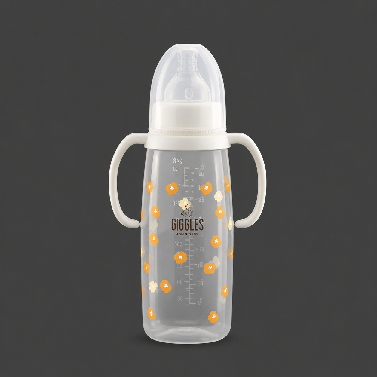 Giggles Normal Neck Glass Baby Feeder 240ml Transparent BPA-Free Glass Feeding Bottle