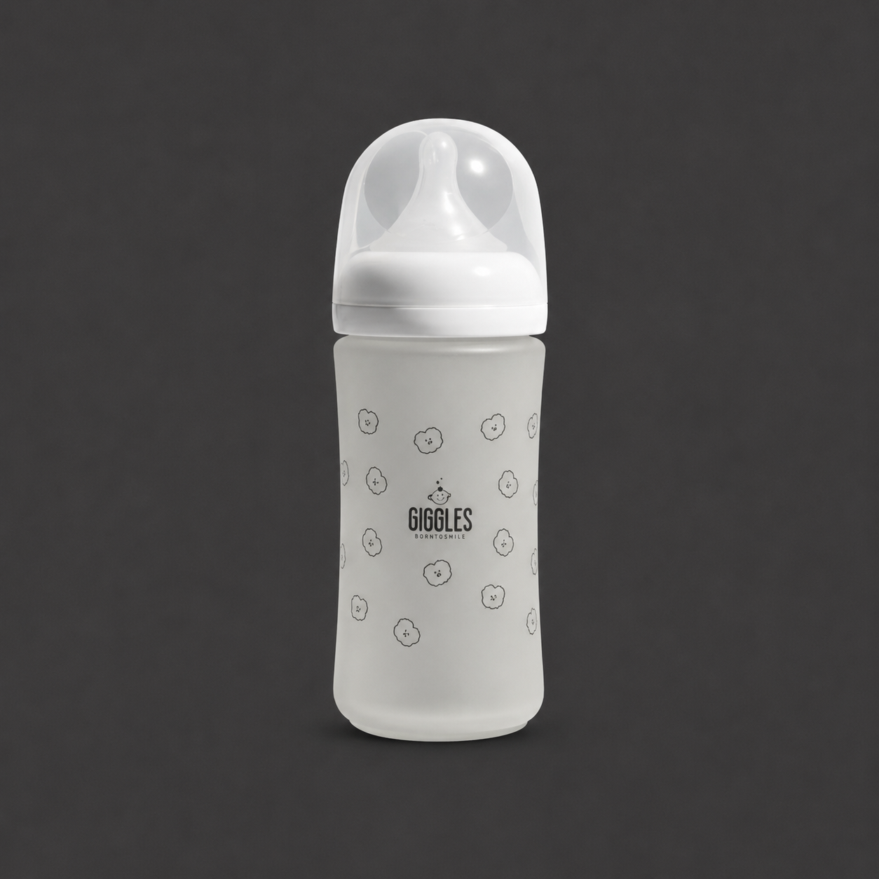 Giggles Wide Neck Glass Baby Bottle 240ml White BPA-Free Glass Feeding Bottle