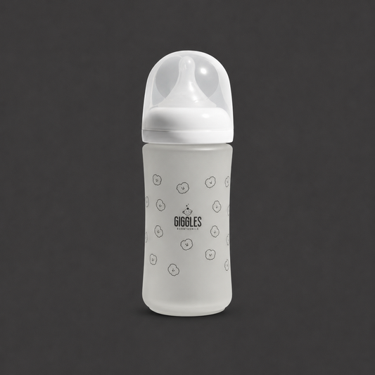 Giggles Wide Neck Glass Baby Bottle 240ml White BPA-Free Glass Feeding Bottle