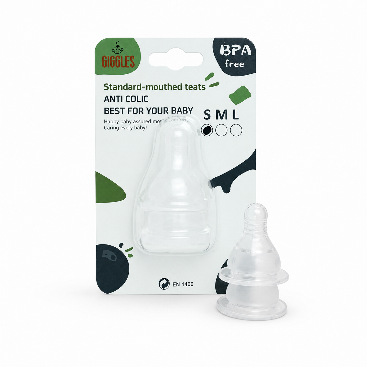 Giggles Normal Neck Baby Nipples 2pcs BPA-Free Silicone Feeding Nipples