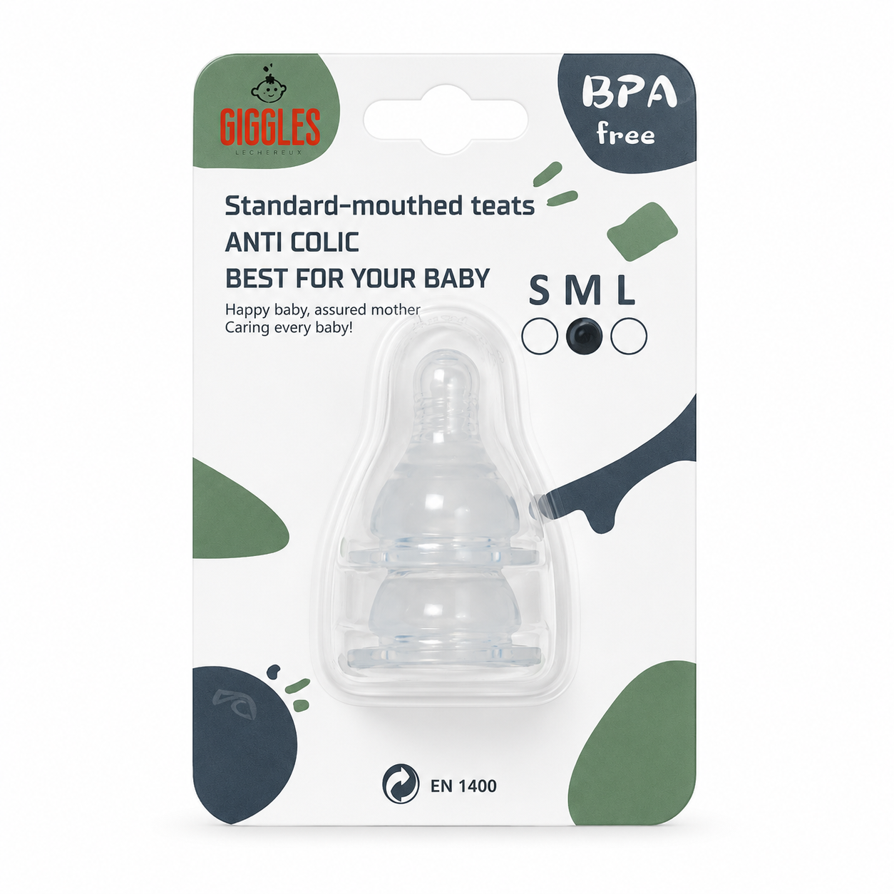 Giggles Normal Neck Baby Nipples 2pcs BPA-Free Silicone Feeding Nipples