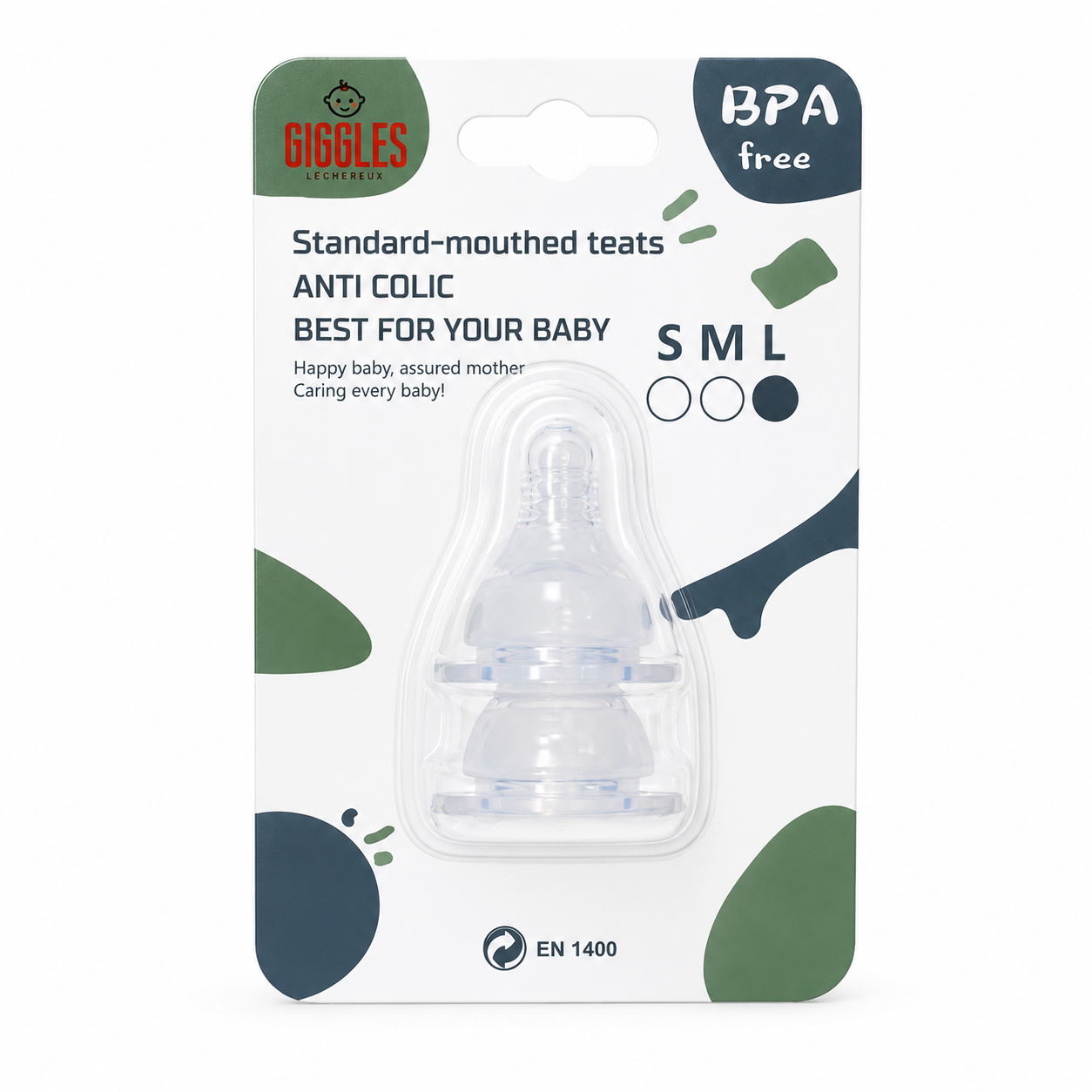 Giggles Normal Neck Baby Nipples 2pcs BPA-Free Silicone Feeding Nipples