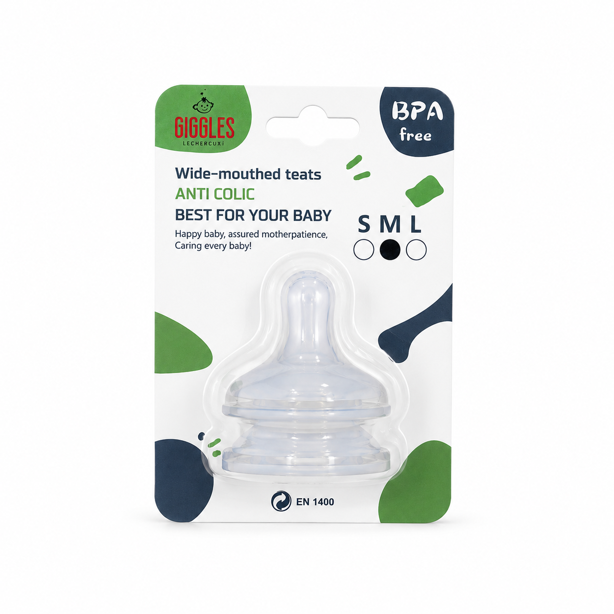Giggles Wide Neck Baby Nipples 2pcs BPA-Free Silicone Feeding Nipples
