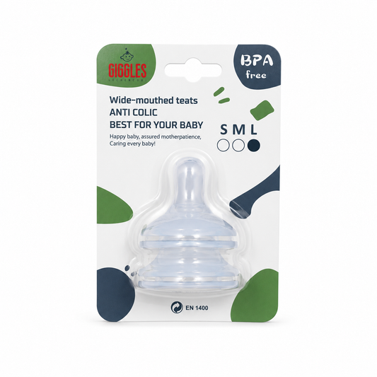 Giggles Wide Neck Baby Nipples 2pcs BPA-Free Silicone Feeding Nipples