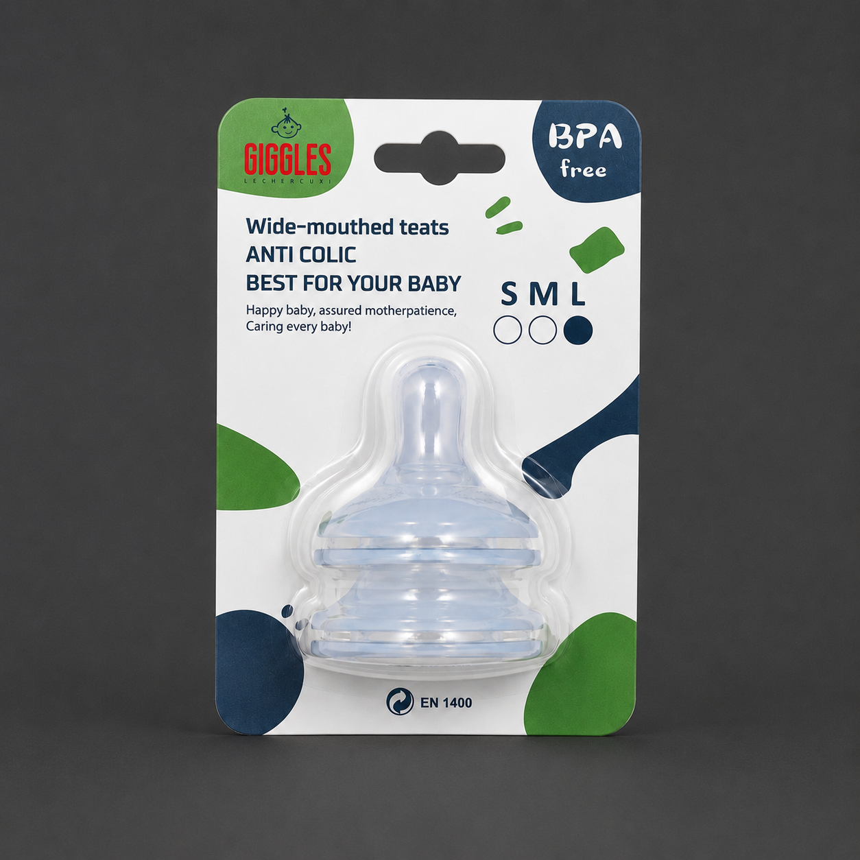 Giggles Wide Neck Baby Nipples 2pcs BPA-Free Silicone Feeding Nipples