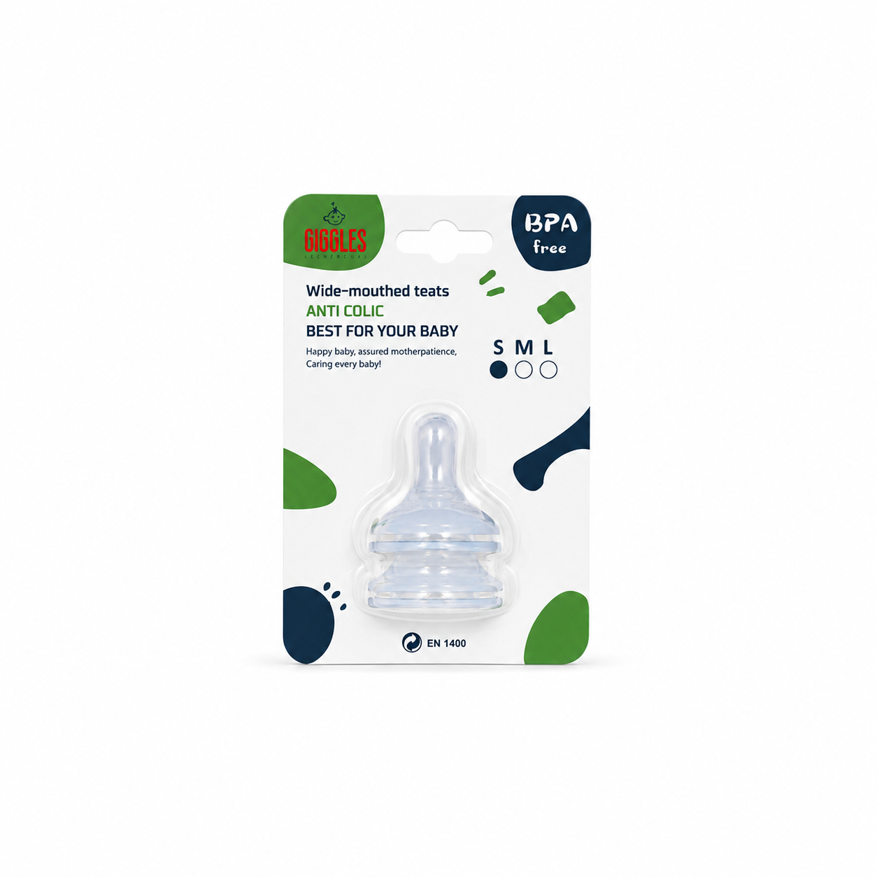 Giggles Wide Neck Baby Nipples 2pcs BPA-Free Silicone Feeding Nipples